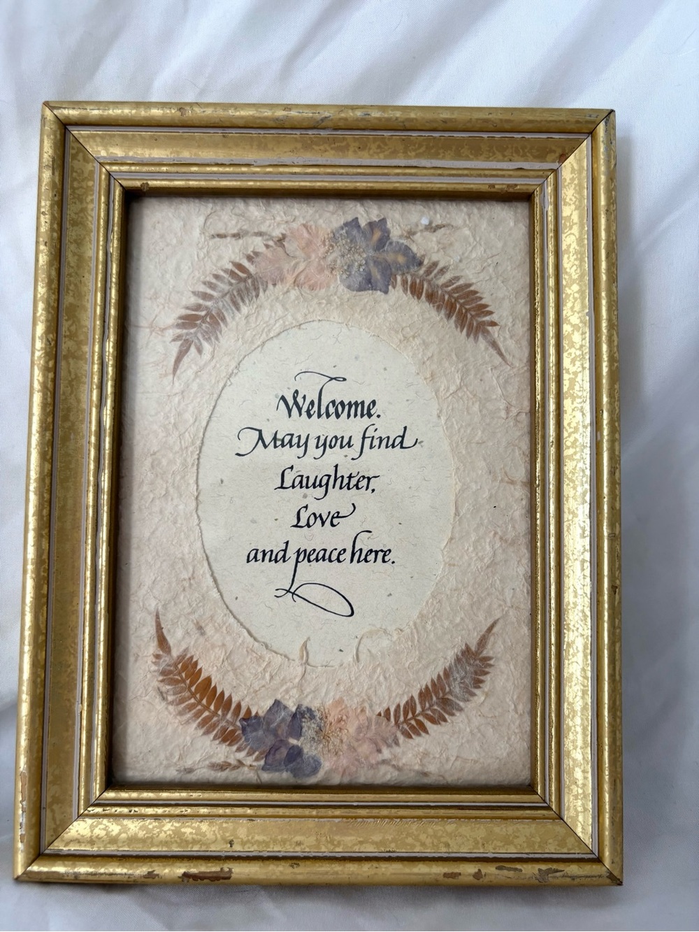 Vintage pressed flowers quote art wall hanging gold home decor